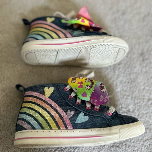 𝅺Jojo Siwa Sparkly Denim High Tops Rainbow heart bow size 13 - Picture 10 of 14
